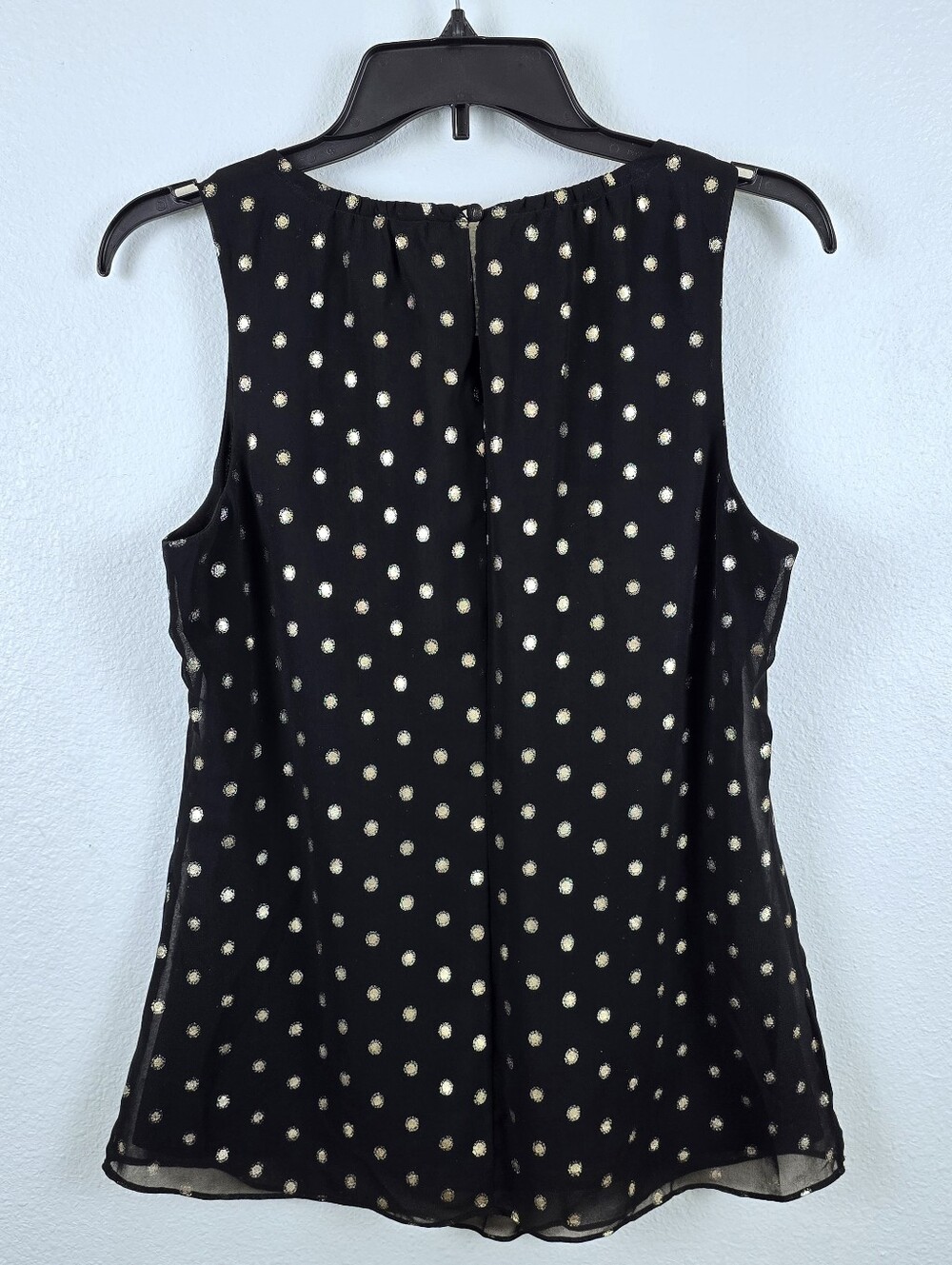 White House Black Market Black & Gold Metallic Polka Dot Embellished Blouse - S - Picture 5 of 16